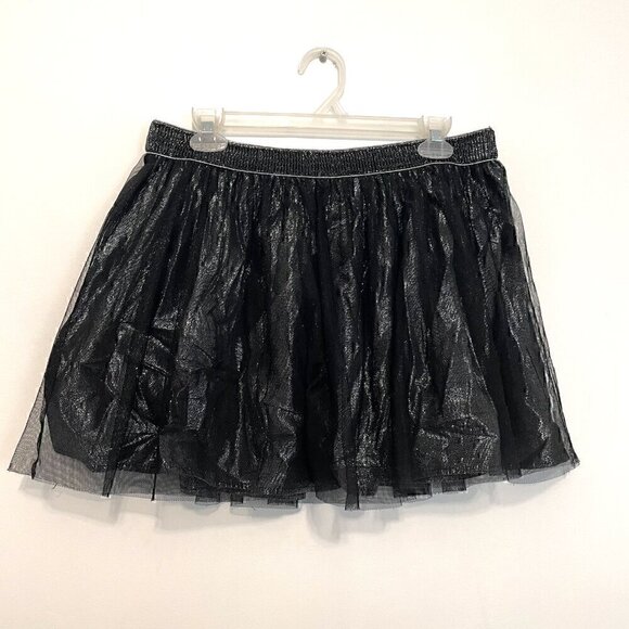 DECREE Black Silver Metallic Shimmer Tulle Elastic Waist Mini Tutu A-Line Skirt - Picture 2 of 15